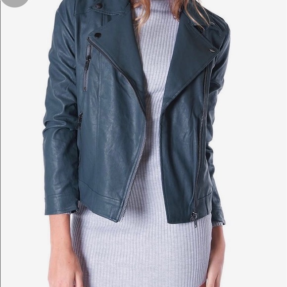 H&M Jackets & Blazers - NWOT/H&M TEAL BIKER JACKET COLLARLESS SIZE: 6